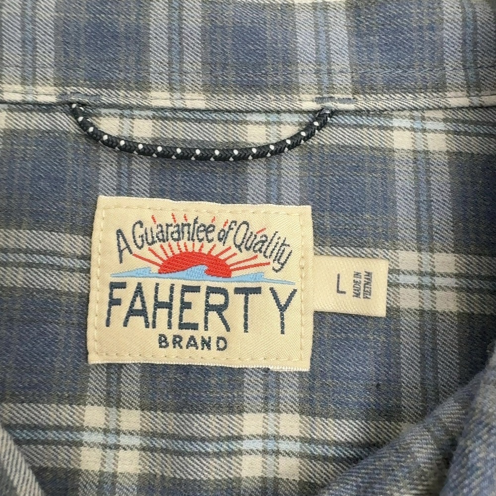 Faherty Shirt Mens L Blue Supima Cotton Stretch Plaid Button Down Casual Style - Picture 5 of 10